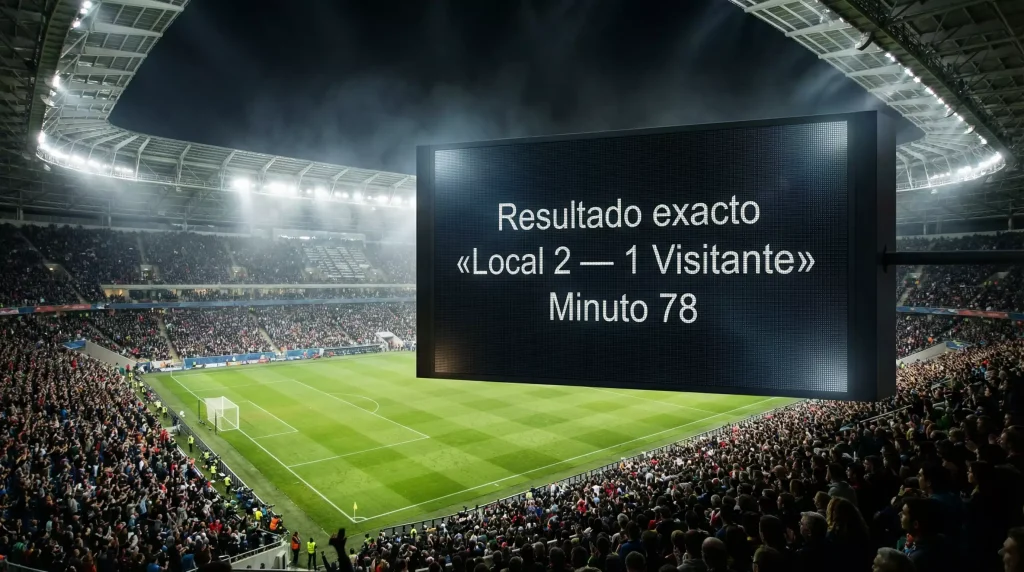 Marcador electrónico de un estadio de fútbol mostrando el resultado de un partido nocturno